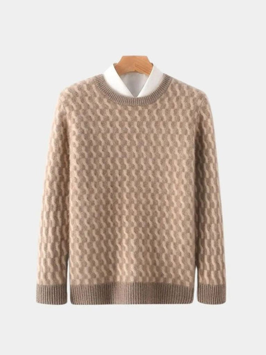 100% Wool Geometric Crew Neck Sweater - Cross & Crown