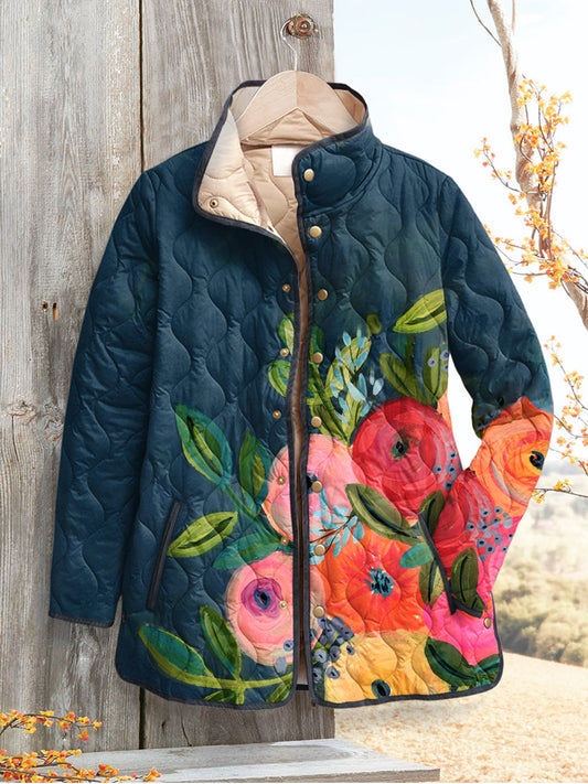 Elle | Damen Vintage Blumenmuster Steppjacke