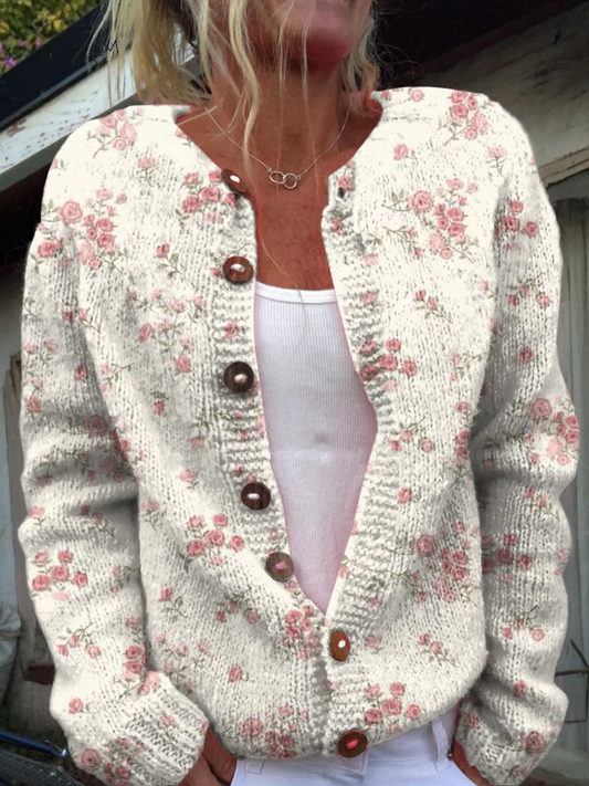 Rosenblüten-Muster Cardigan mit Knopfdetails