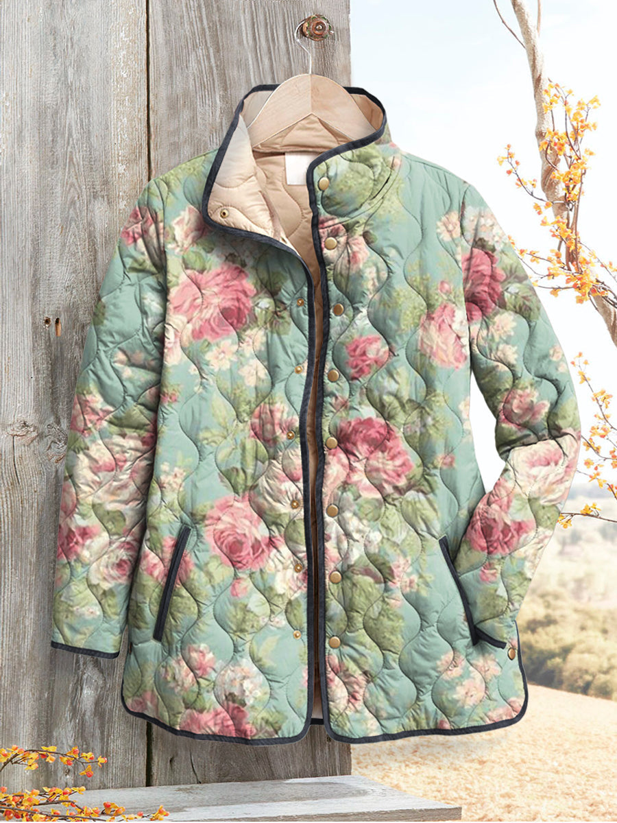 Elle | Retro Floral Quilted Jacket for Women