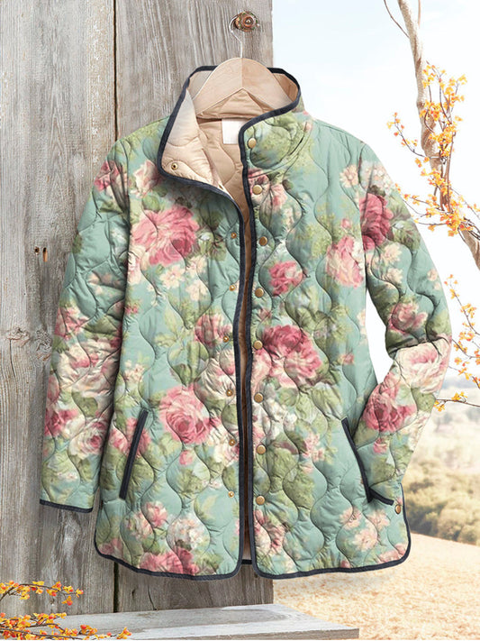 Elle | Retro Floral Quilted Jacket for Women