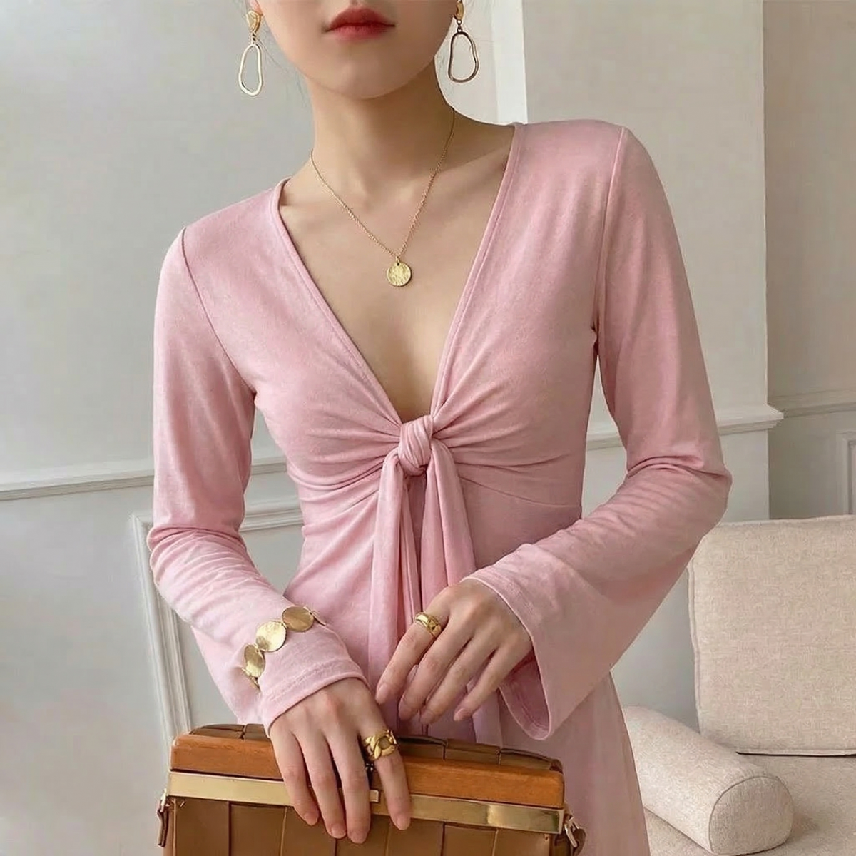Bluse Damen Leicht Elegant Langarm Casual
