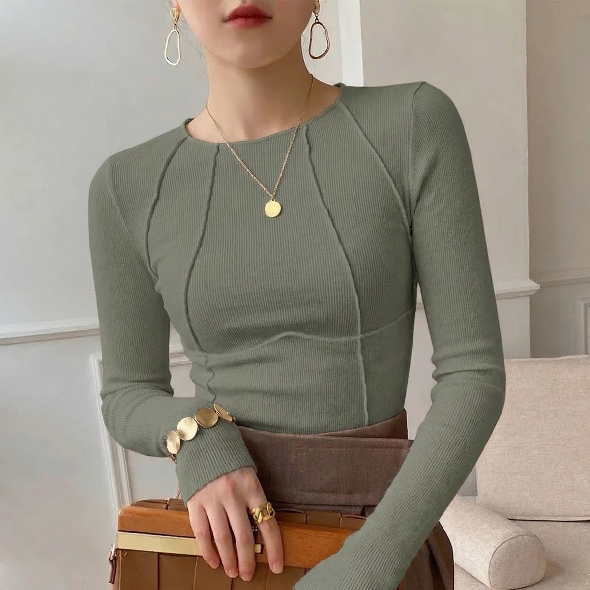 Ripp-Top Damen Weich Elegant Minimalistisch