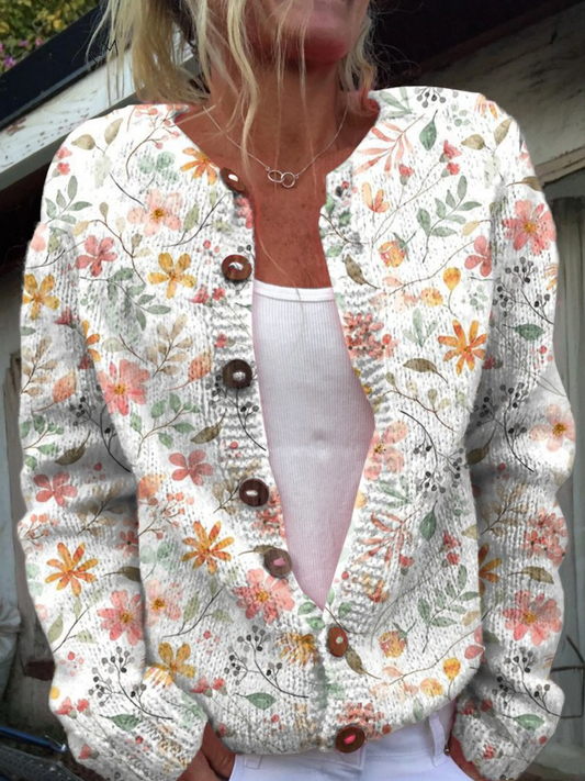 Charmanter und frischer Blumenmuster-Knopf-Cardigan