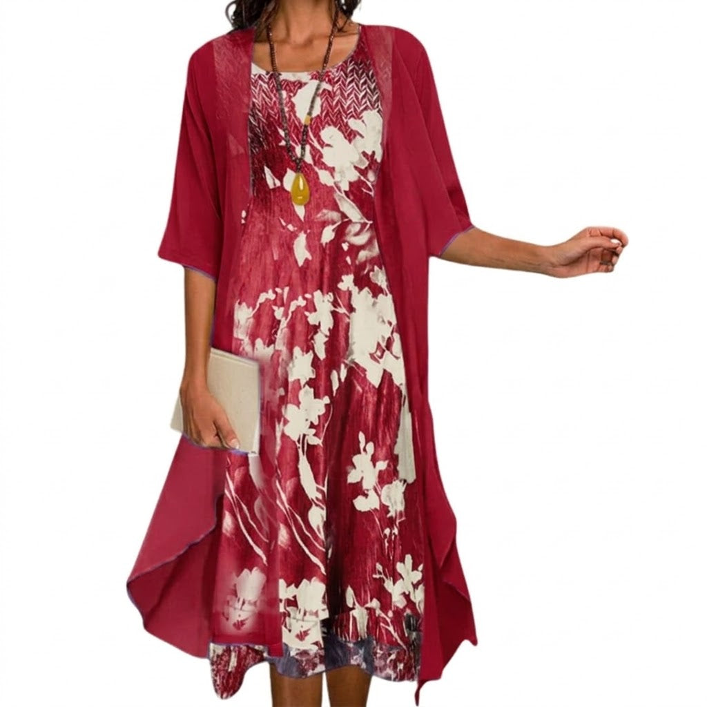 Damen Floral Maxikleid mit Cardigan Lässig Freizeit