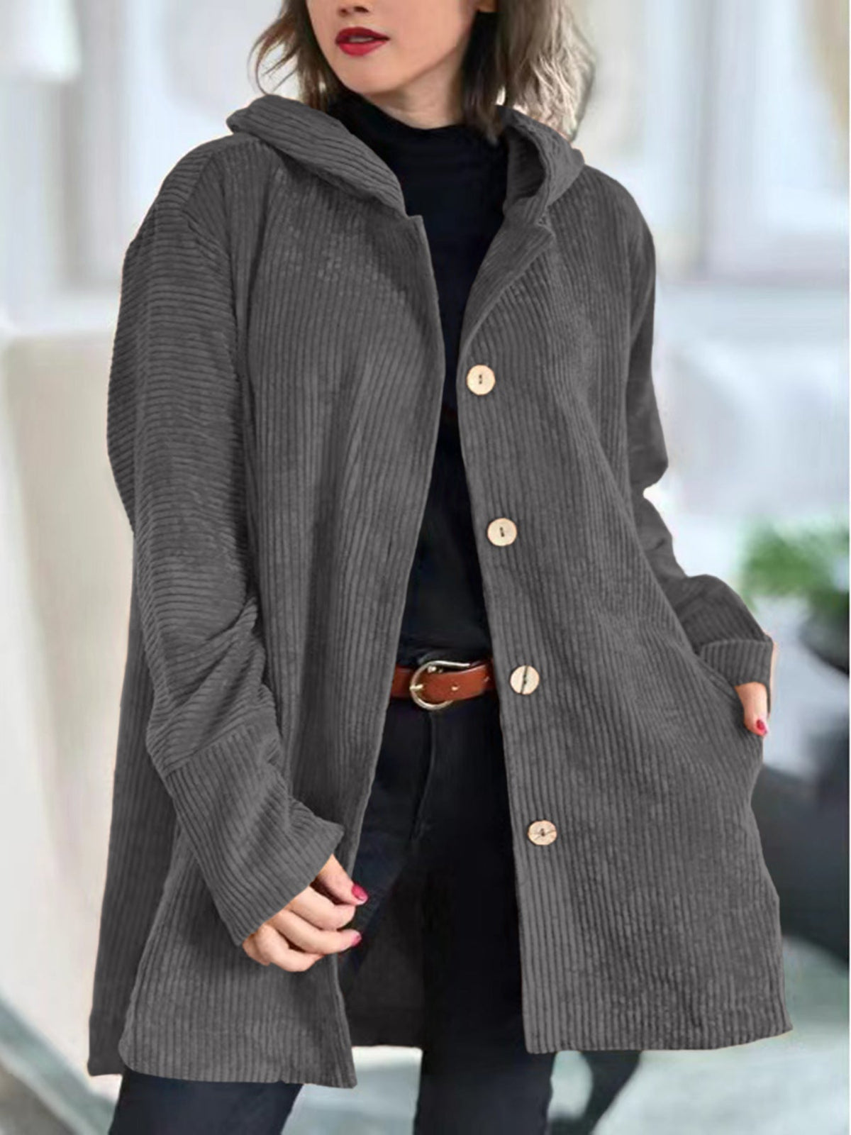 Cordjacke Damen Relaxed Fit Herbst & Winter Freizeit