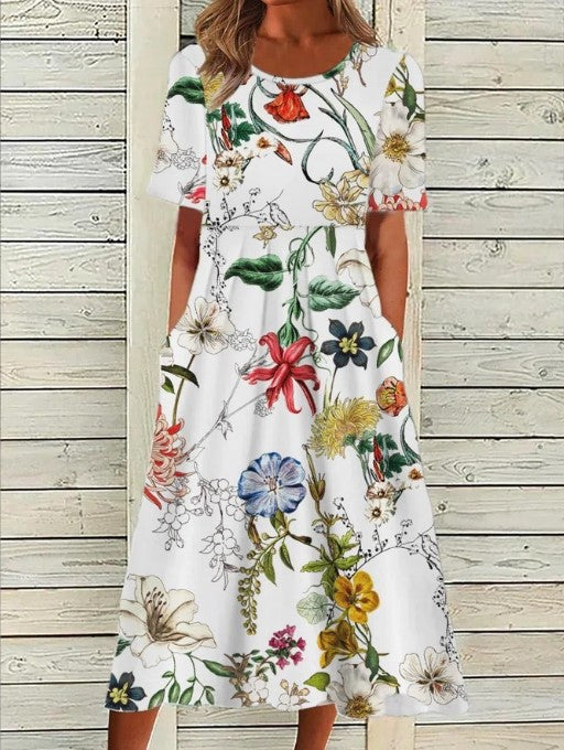 Midi Kleid Damen Relaxed Fit Freizeit