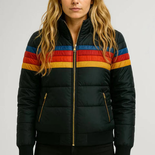 Sierra - Damen Retro Gestreifte Pufferjacke