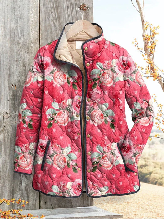 Elle | Elegante gesteppte Jacke für Damen mit charmantem rosa Blumenmuster