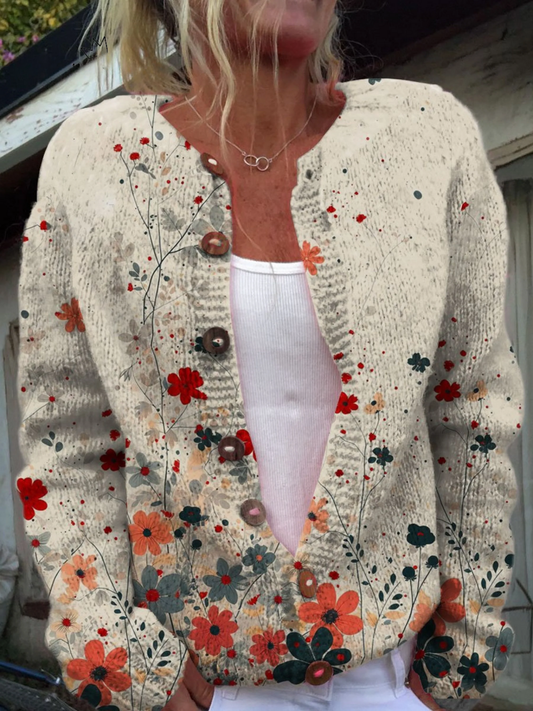 Retro Floral Art Print | Button Coat Sweater