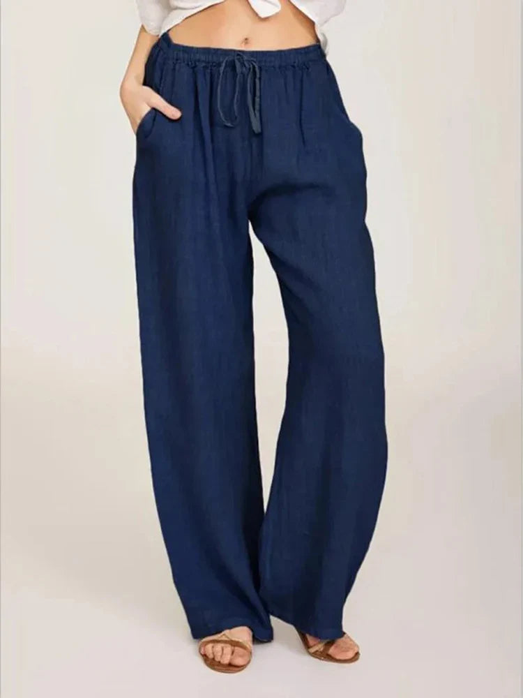 Damen Sommerhose Relaxed Fit Casual mit weitem Bein und Tunnelzug