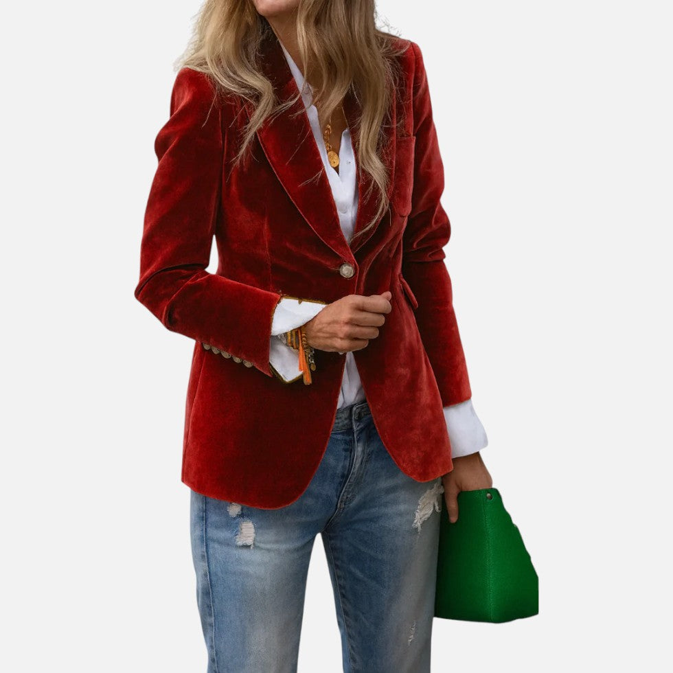 Damen Blazer Samt Regular Fit Elegant Business Freizeit