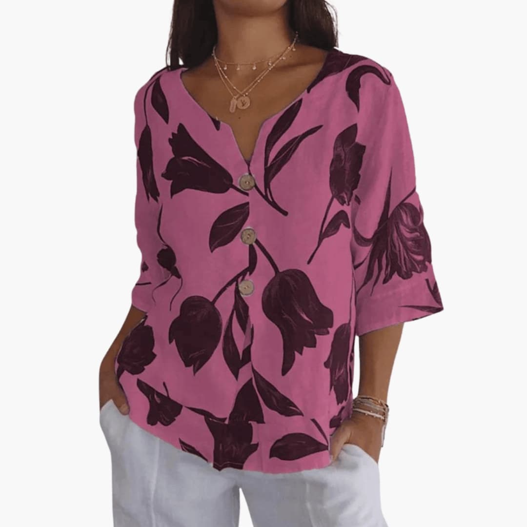 Damen Bluse V-Ausschnitt Kurzarm mit Blumenmuster Casual für den Sommer 2