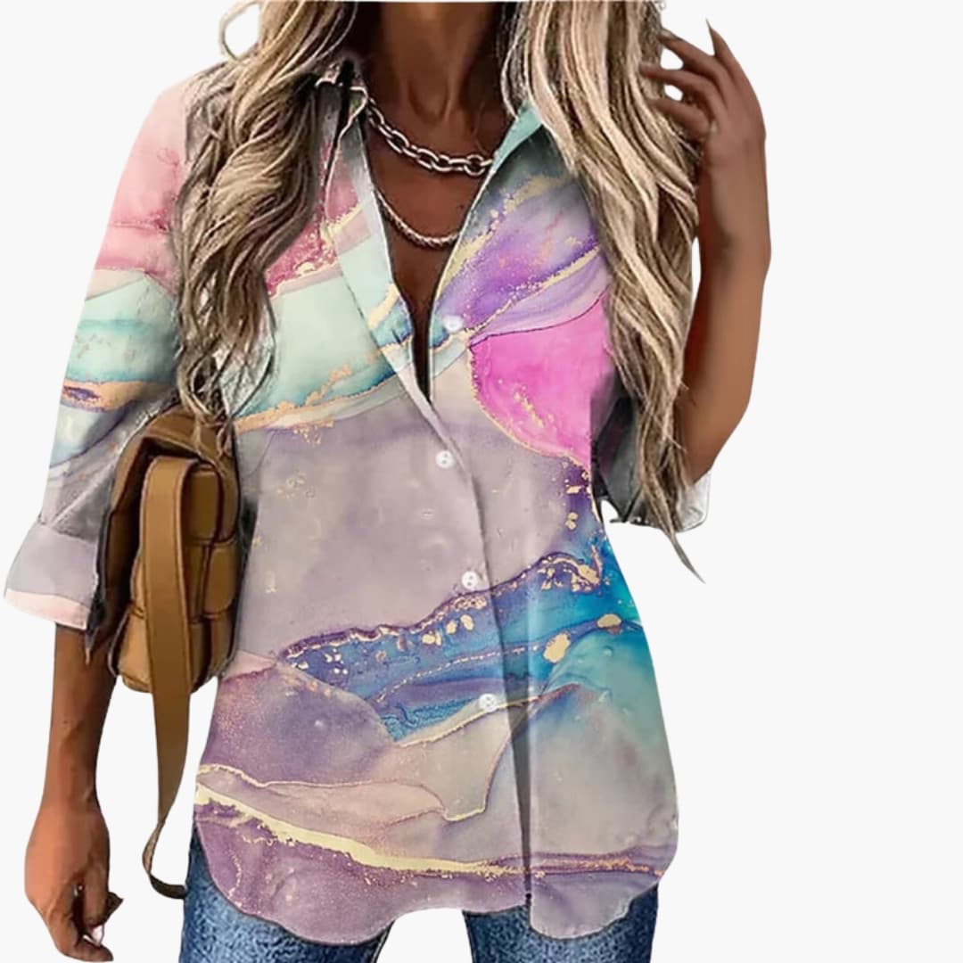 Damen Bluse mit Blumendruck Langarm Casual Elegantes Oberteil 3