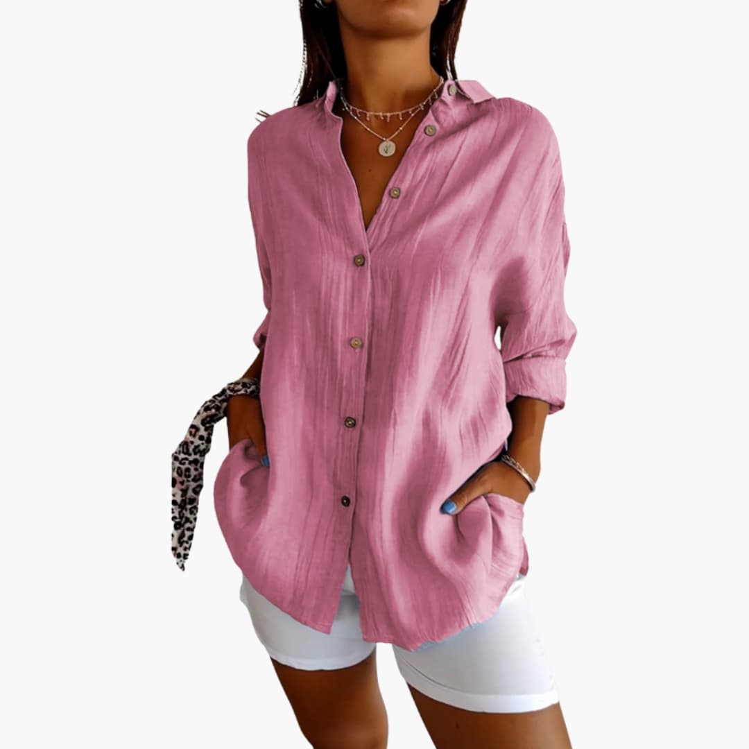 Damen Longline Bluse Elegant mit Knopfleiste und Langen Ärmeln 3