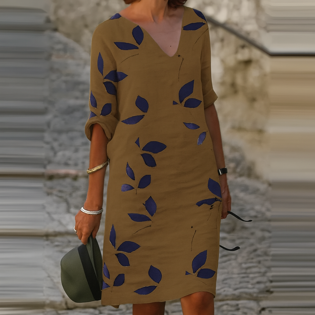 Sommerkleid Damen Regular Fit Freizeit Blattmuster