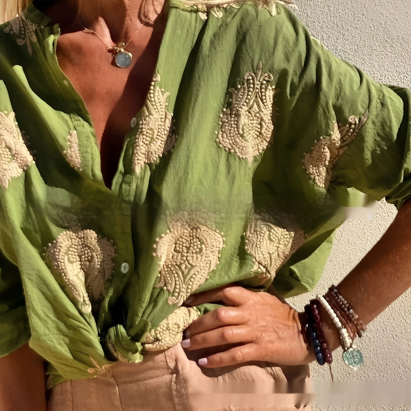 Damenbluse Relaxed Fit Freizeit mit Knopfleiste und Muster