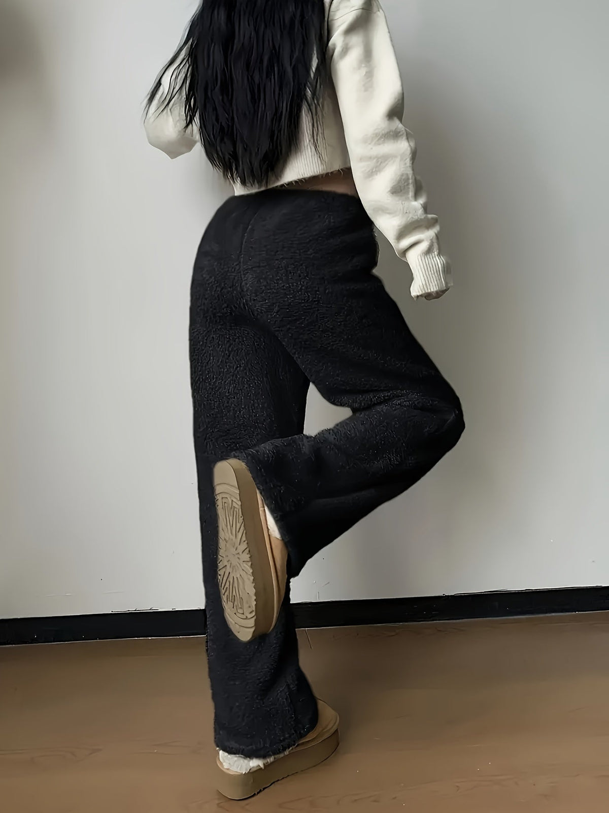 Teddy Jogginghose Loungehose Damen Relaxed Fit Winter Casual Teddy Sherpa