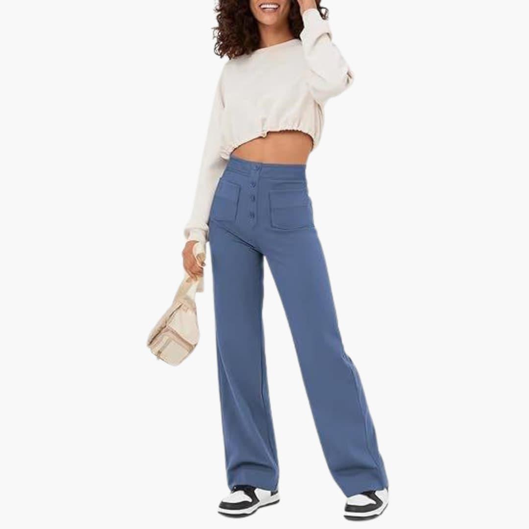Hochtaillierte Palazzo-Hose für Damen mit Knopfleiste im eleganten Stil 13