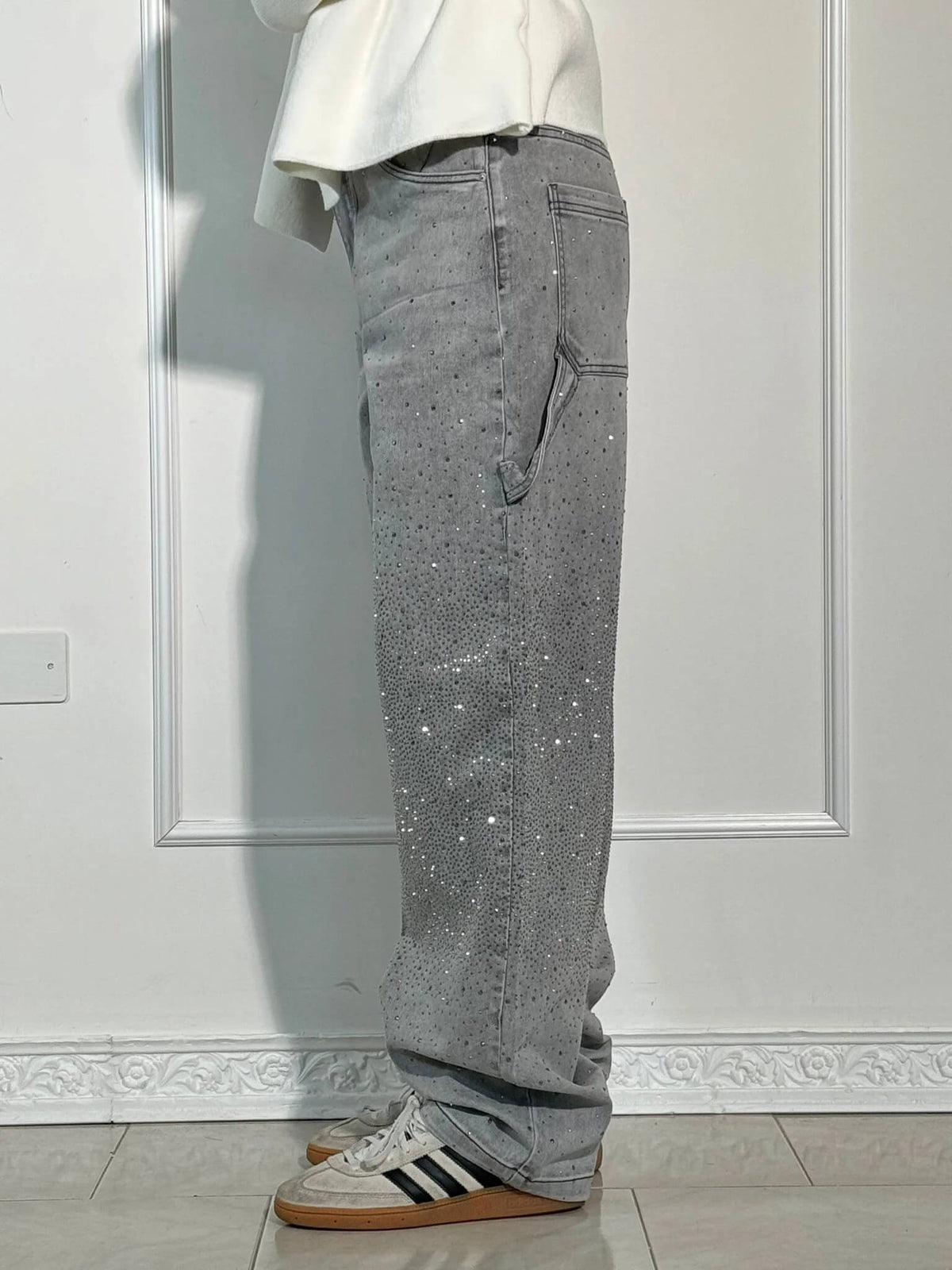 Hose Damen Hochtailliert Weitbein Knopftaschen Elegant