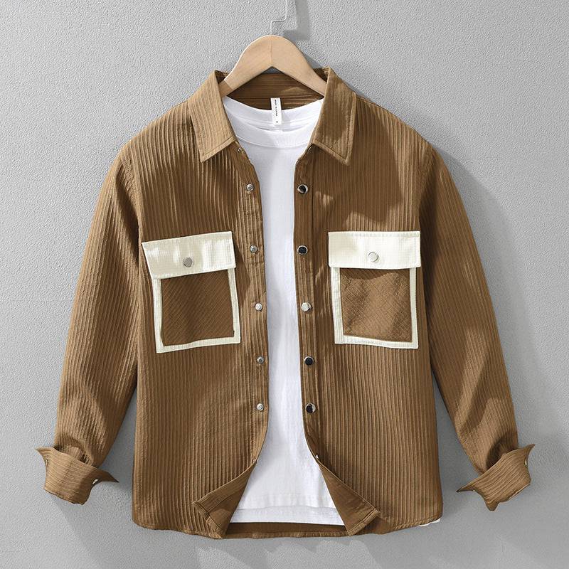 Hemd Herren Regular Fit Casual mit Utility-Taschen und Streifenstruktur