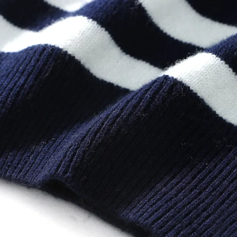 Pullover Damen Regular Fit Winter Casual Navy Gestreift