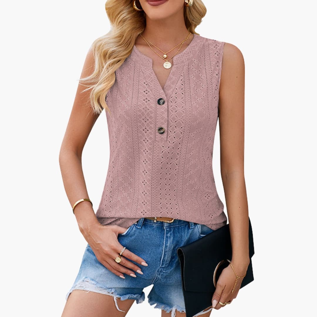 Damen Ärmellose Bluse V-Ausschnitt Casual Regular Fit Sommer