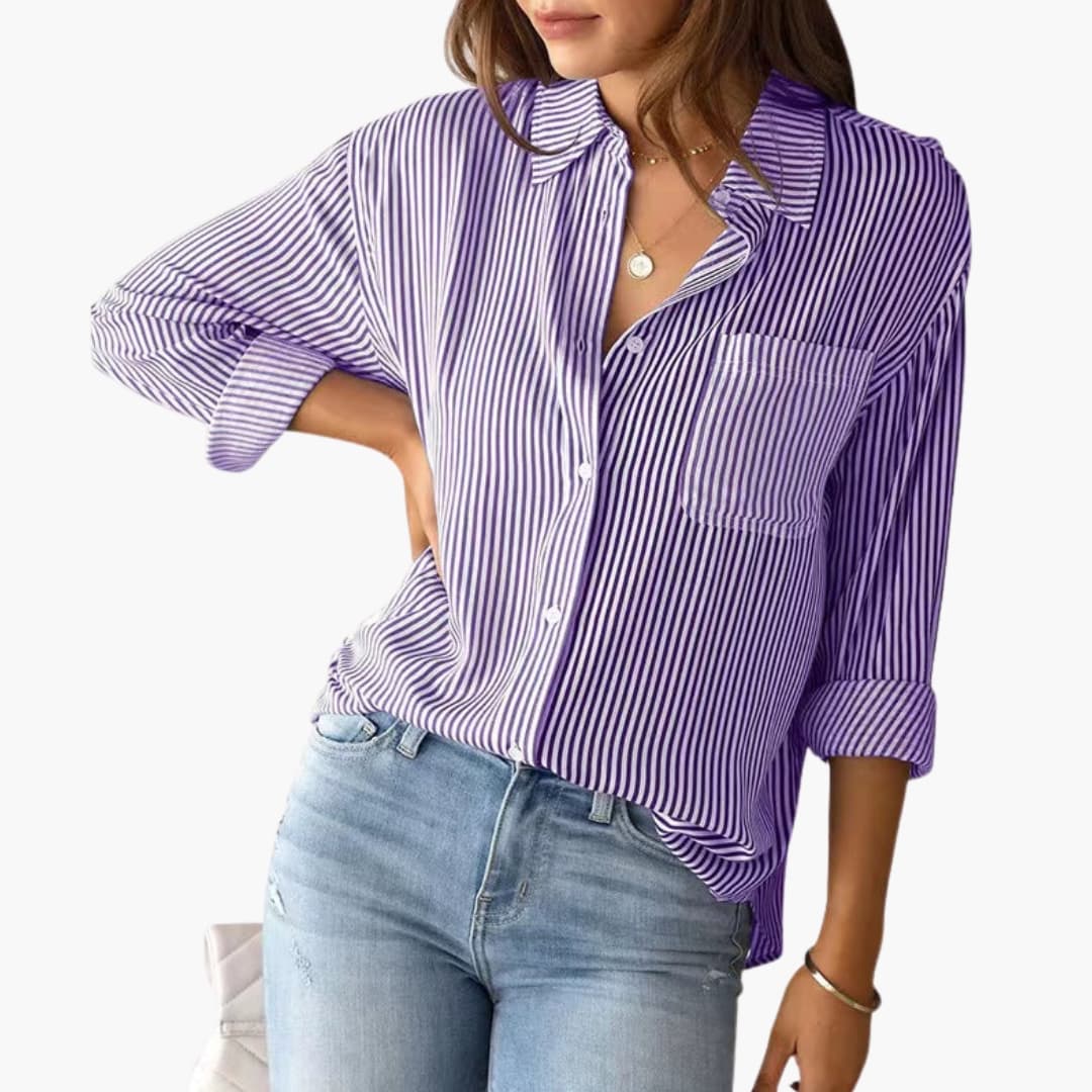Damen Bluse Gestreift Regular Fit Freizeit Langarm