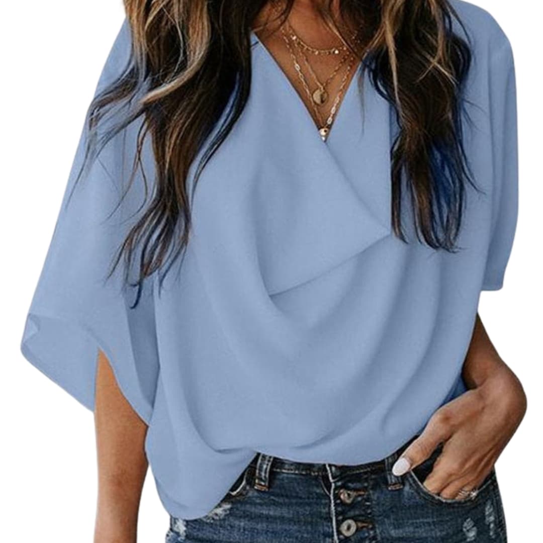 Damen Bluse Relaxed Fit Freizeit V-Ausschnitt Fledermausärmel