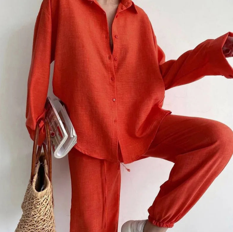 Zweiteiliges Damenanzug-Set aus Leinenmischung mit Kordelzug | Lässiger Chic für Komfort und Stil 2