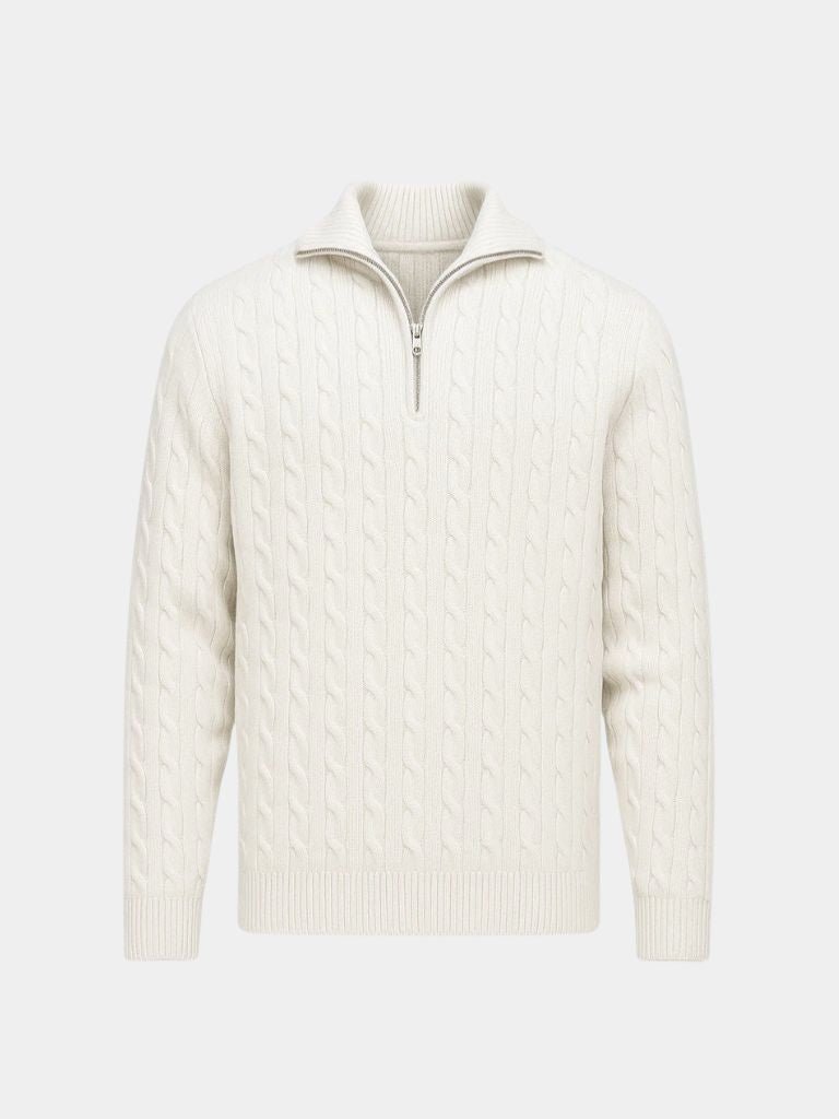 Luxurious Cable Knit Zip Collar Sweater - Cross & Crown