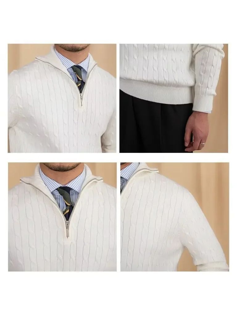Luxurious Cable Knit Zip Collar Sweater - Cross & Crown