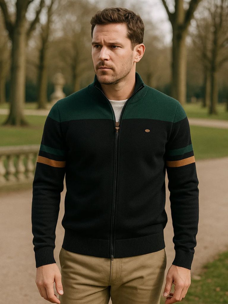 Cross & Crown Stehkragen Cardigan Pullover mit Reißverschluss