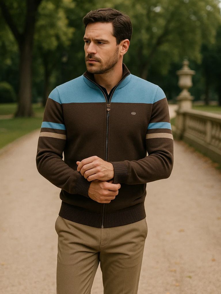 Cross & Crown Stehkragen Cardigan Pullover mit Reißverschluss