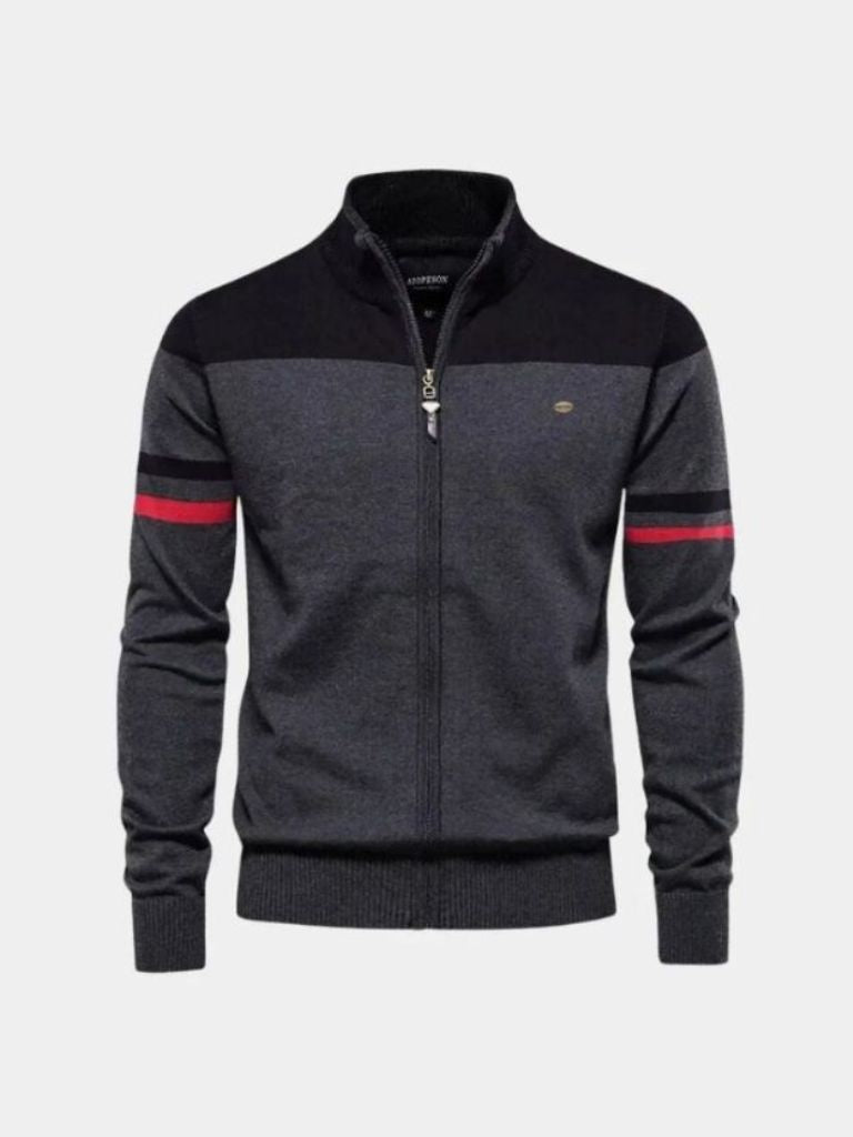 Cross & Crown Stehkragen Cardigan Pullover mit Reißverschluss