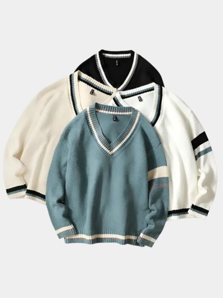 Cross & Crown Klassischer V-Ausschnitt Pullover