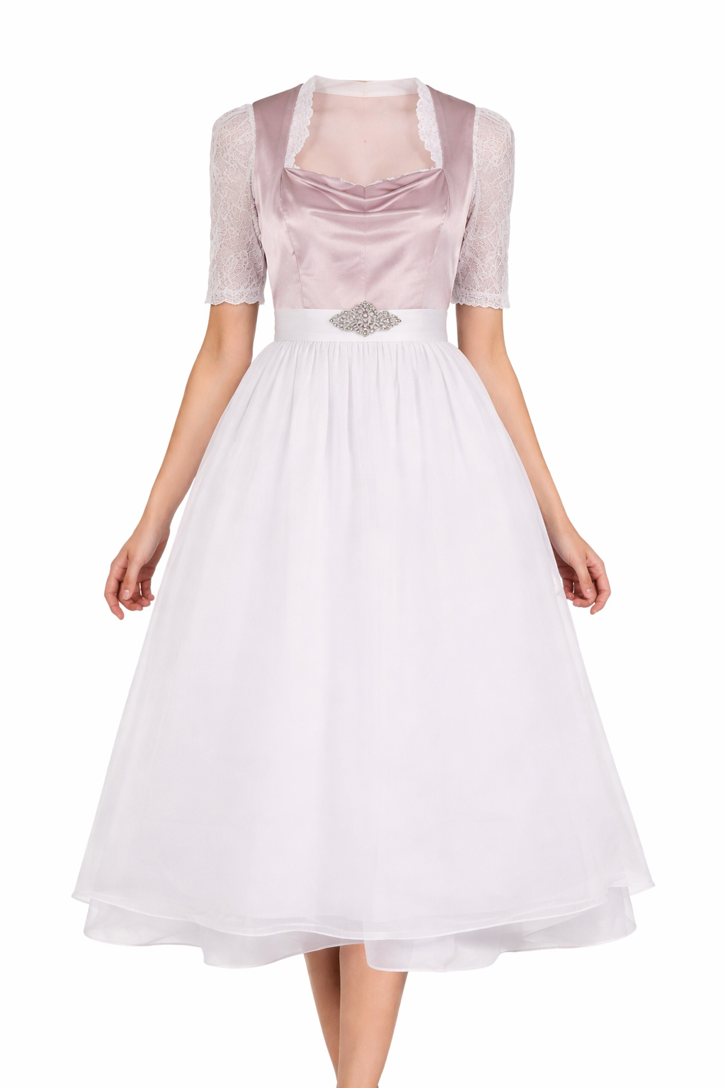 Dirndl Set Damen Regular Fit Freizeit mit Stehkragenbluse und Rockteil