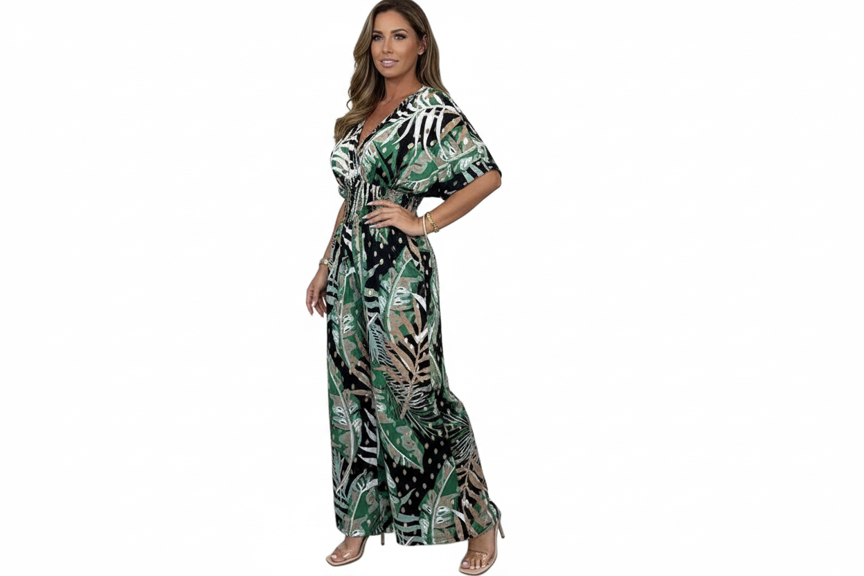 Jumpsuit Damen Weit Casual Botanischer Print