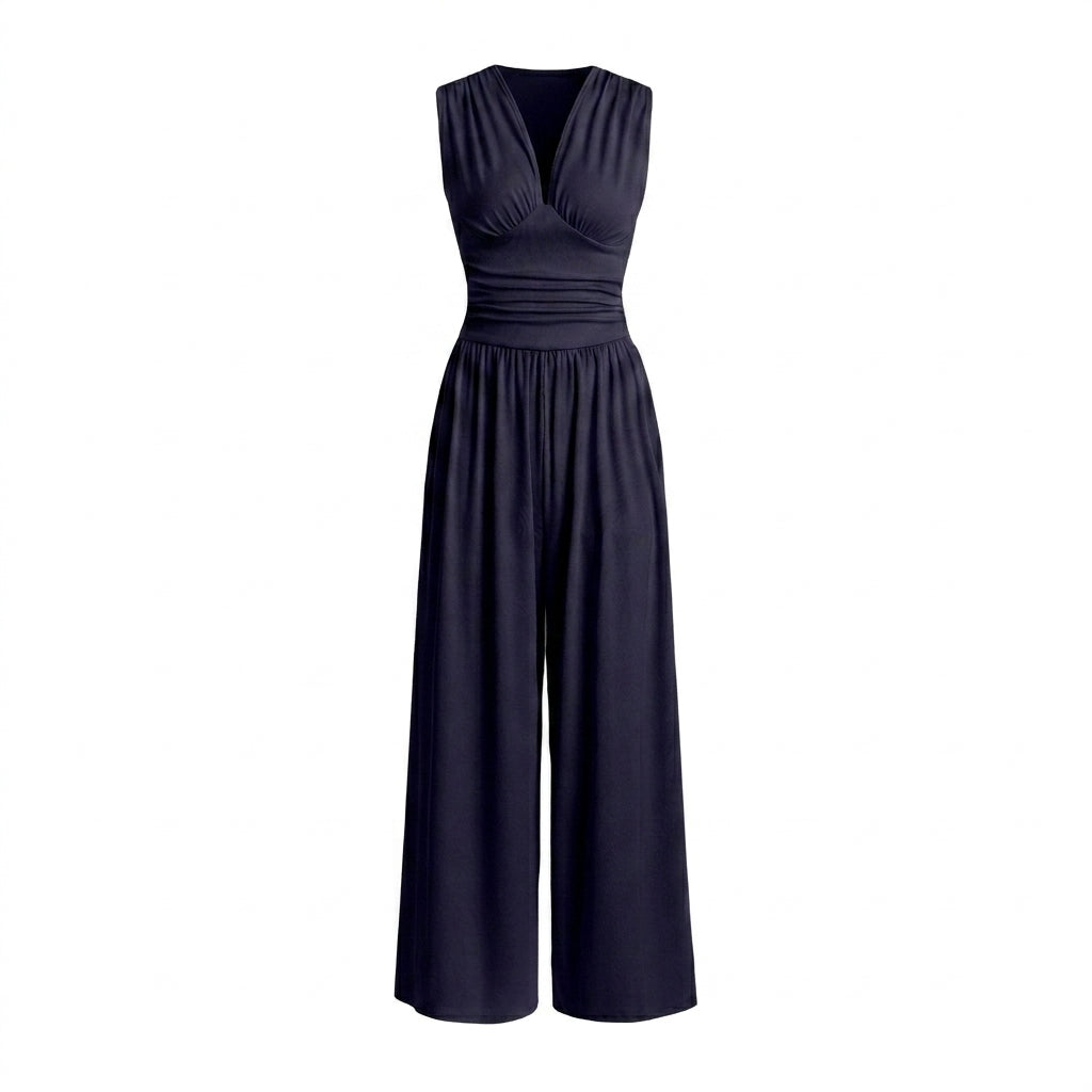 Jumpsuit Damen Ärmellos V-Ausschnitt Weit Bein Freizeit