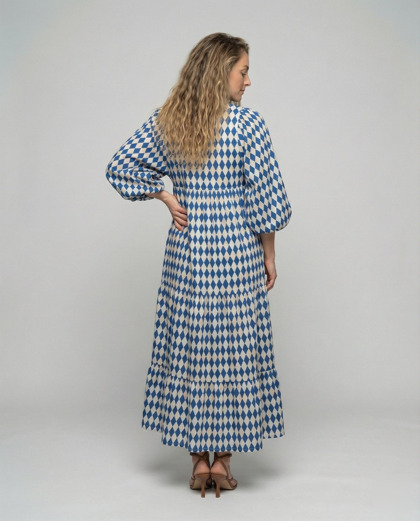 Lulu | Midikleid Damen V-Ausschnitt Gestufter Rock Midilänge Freizeit