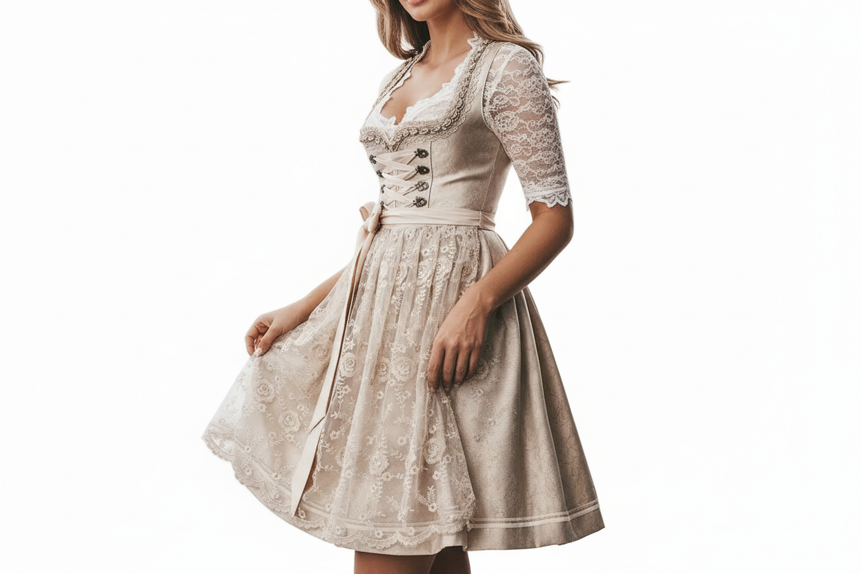 Dirndlkleid Damen Tailliert Schnürmieder Spitzenbluse Freizeit