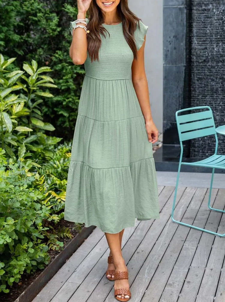 Sommerkleid Damen Regular Fit Freizeit mit Rüschendetails und Taschen