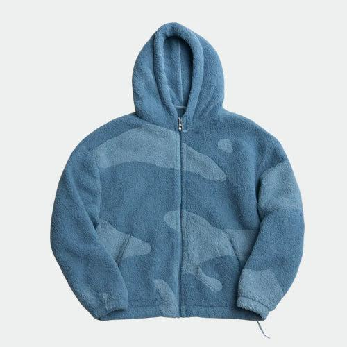 Fleecejacke Herren Regular Fit Freizeit mit Kapuze und Musterpanelen