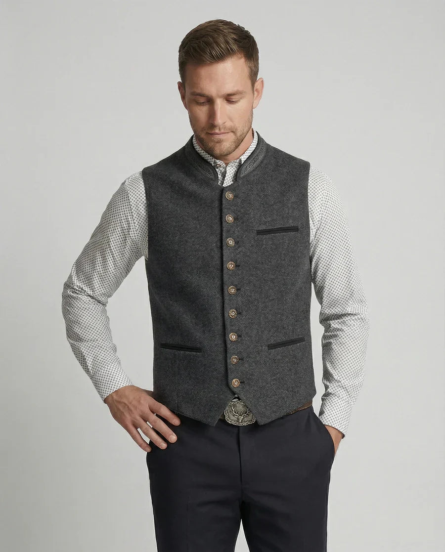 Weste Herren Regular Fit Freizeit Stehkragen Knopfleiste