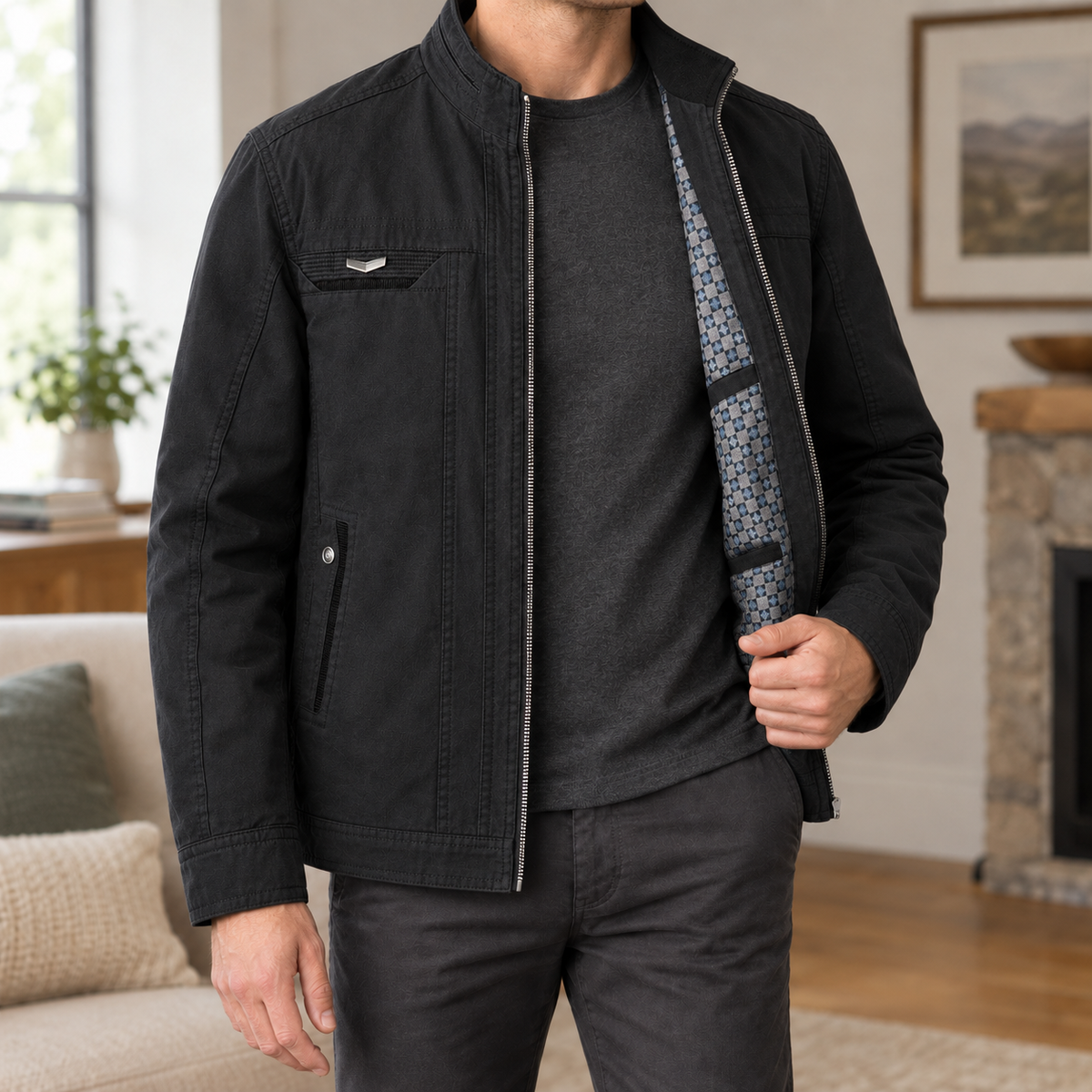 Stehkragenjacke Herren Regular Fit Freizeit