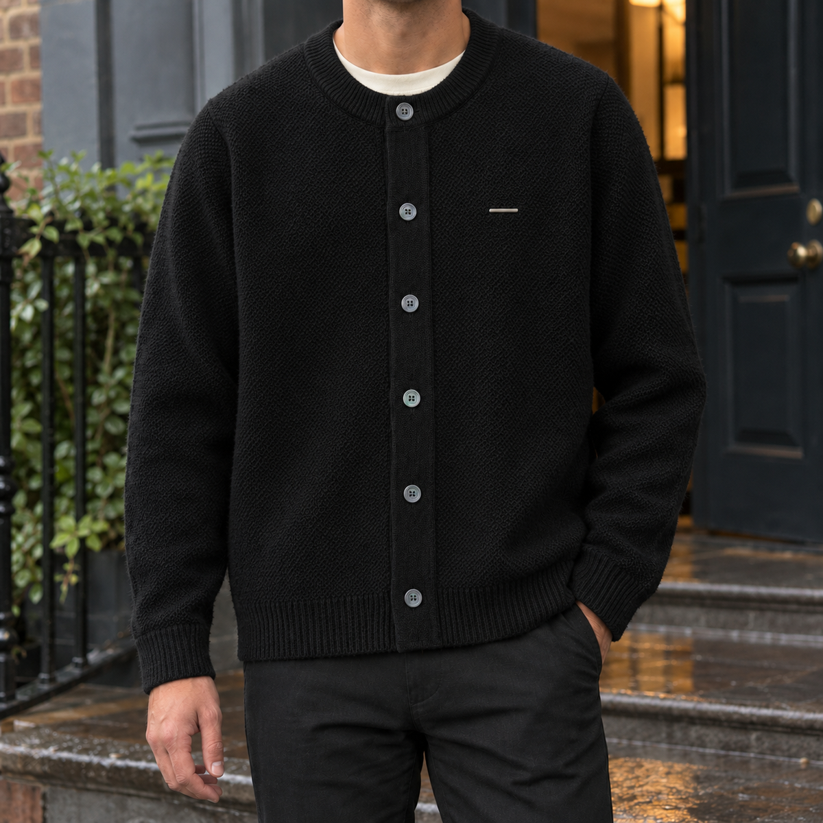 Cardigan Herren Strukturierter Relaxed Fit Casual
