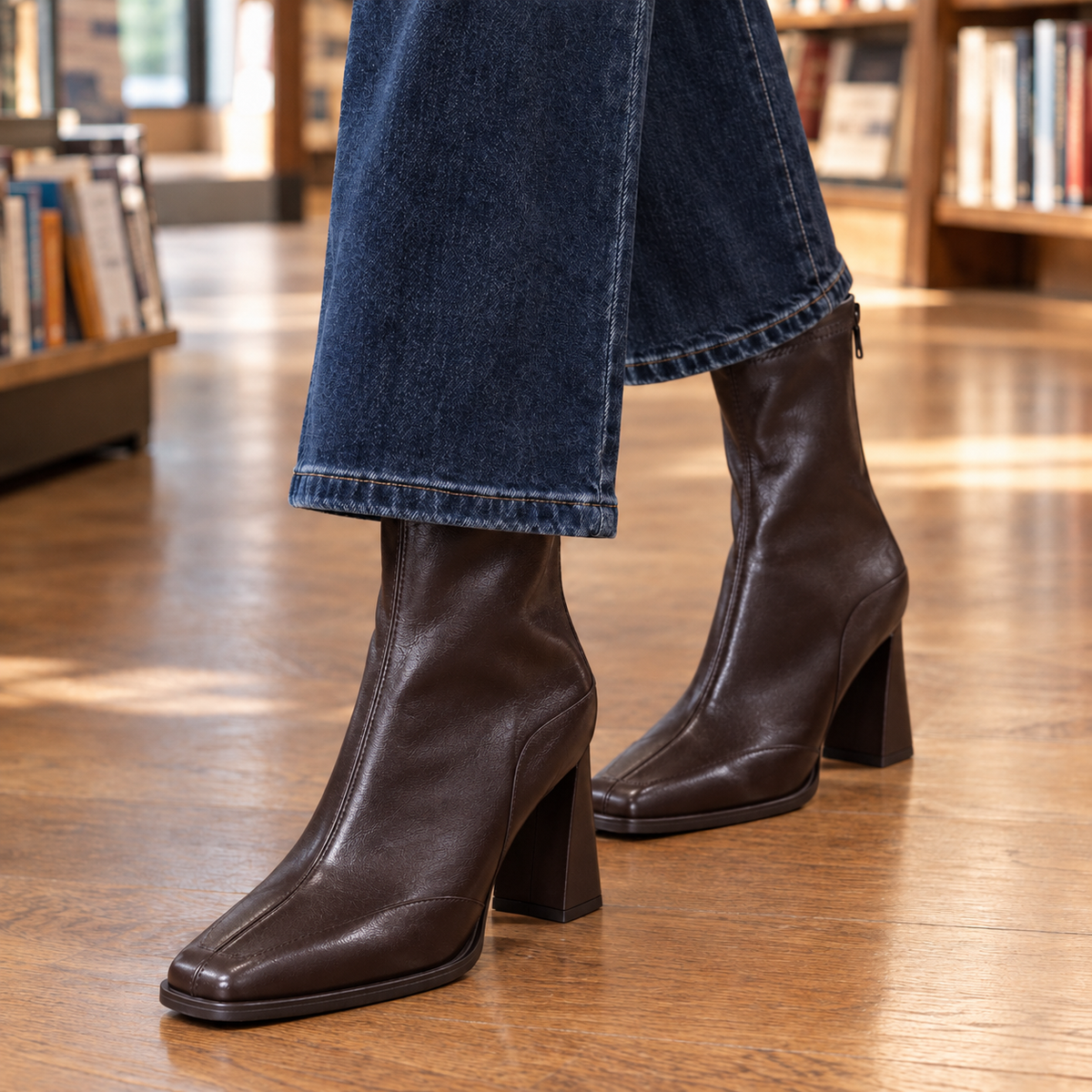 Stiefel Damen Eng Sitzend Quadratzehe Hoher Blockabsatz