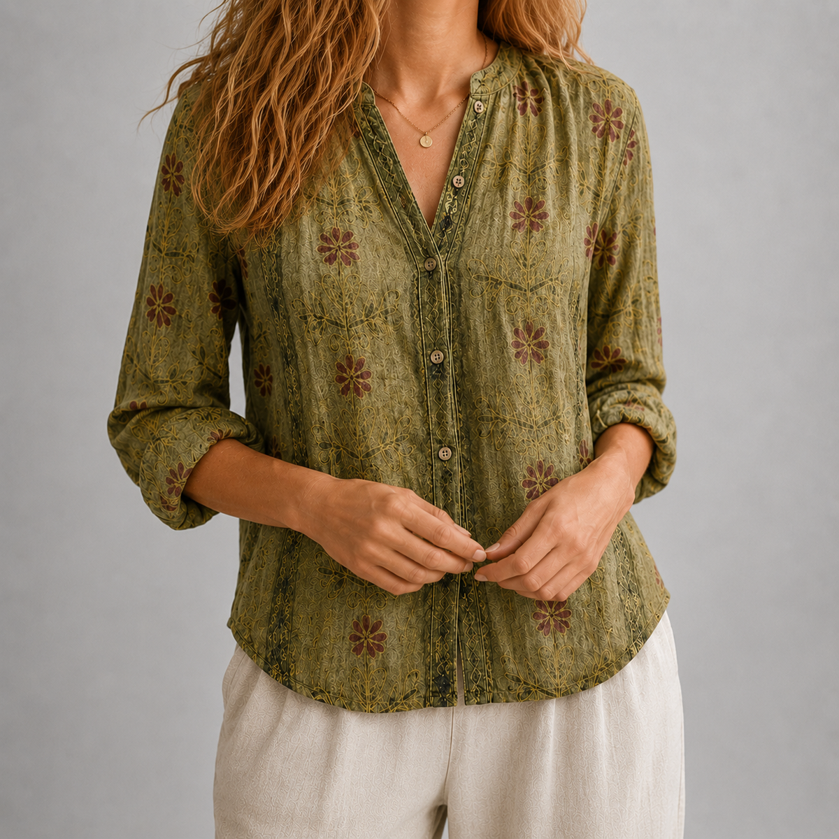 Bluse Damen Relaxed Fit Casual geschlitzter Ausschnitt