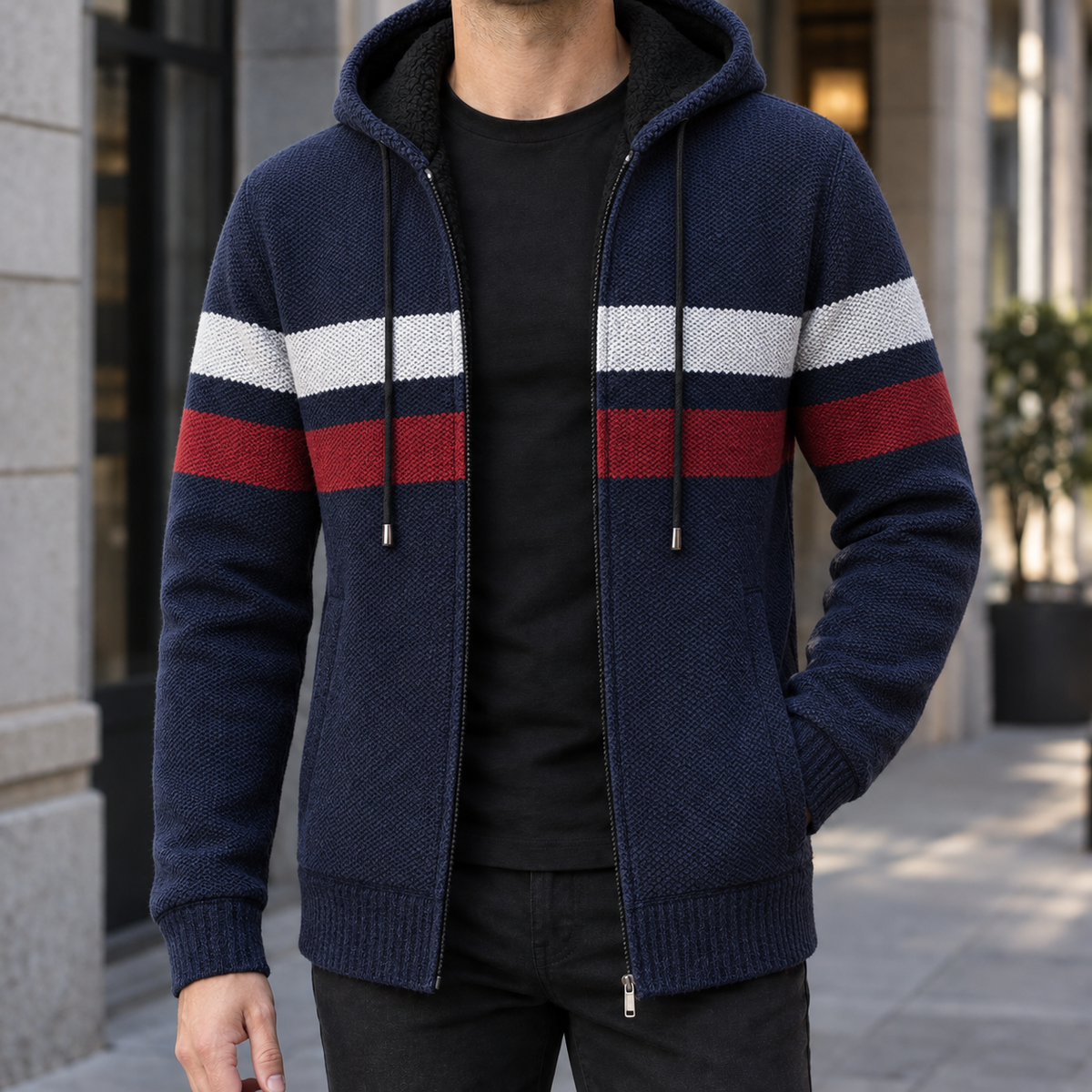 Herren Kapuzenpullover Slim Fit Freizeit mit Reißverschluss