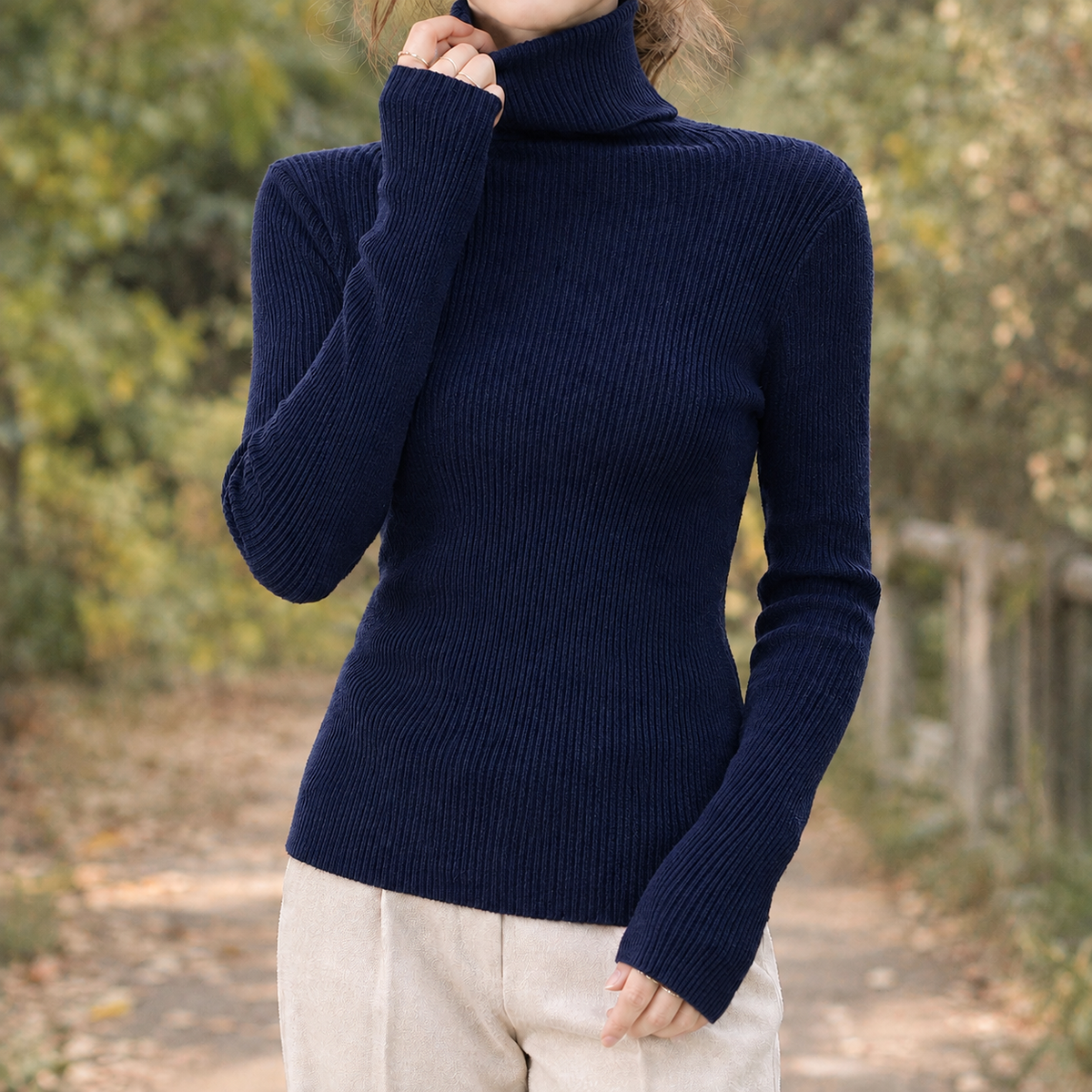 Rollkragenpullover Damen Slim Fit Übergangszeit